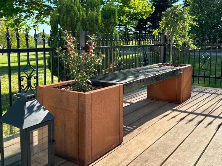 Corten steel on wooden terrace or tiles