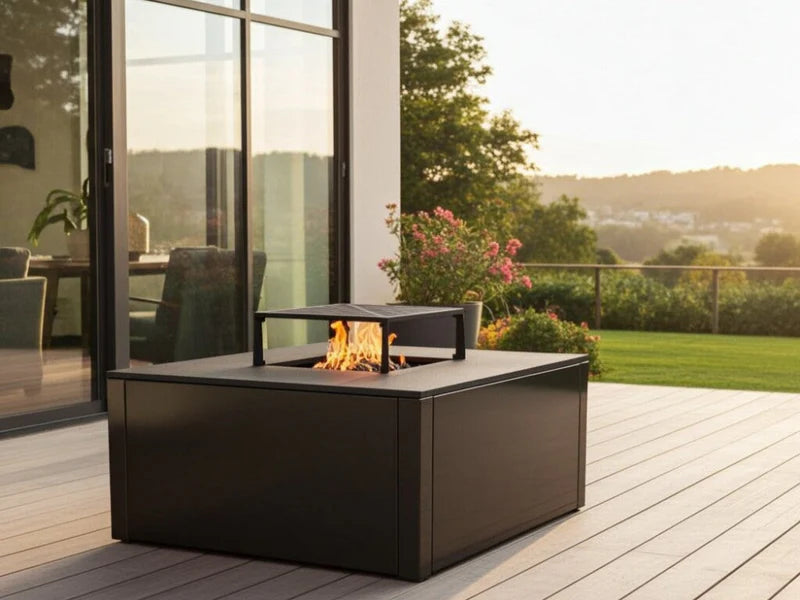 BBQ Feuerstelle Grill CUBY schwarz 80 x 80 x 40 cm