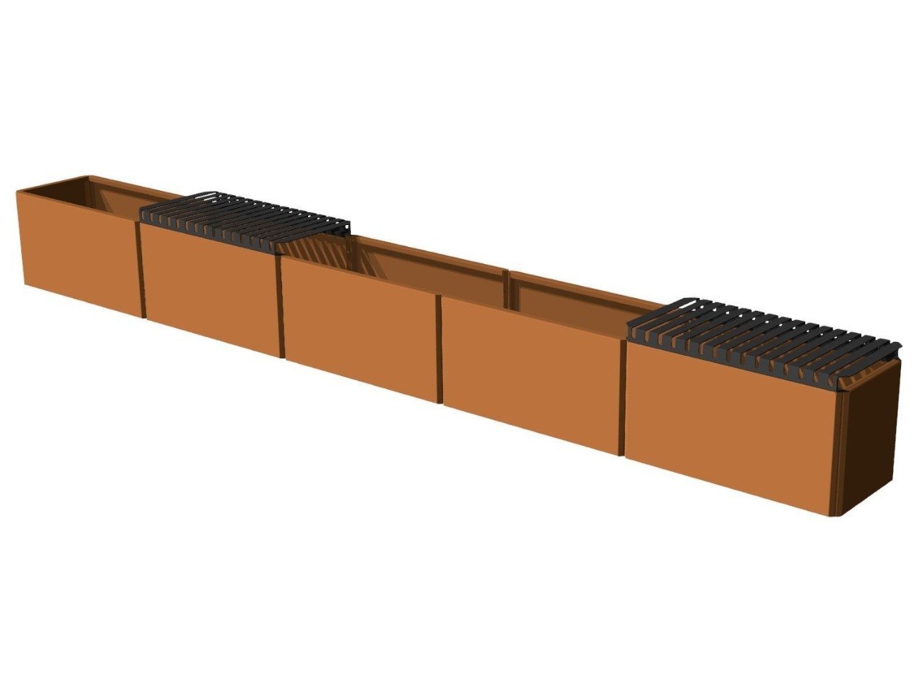 Cortenstål plantekasse EDGY med 2 x top 388 x 40 x 40 cm