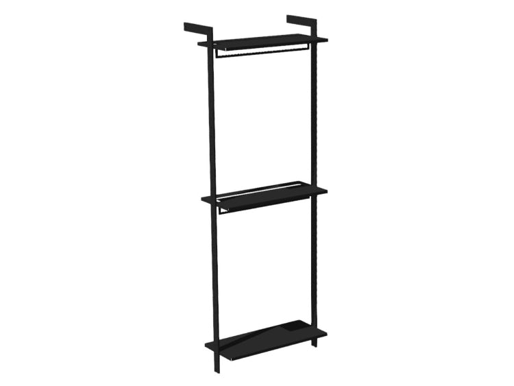 byJEMA Garderobensystem aus schwarz lackiertem Stahl mit Regalböden und Kleiderstange freistehendes Modul