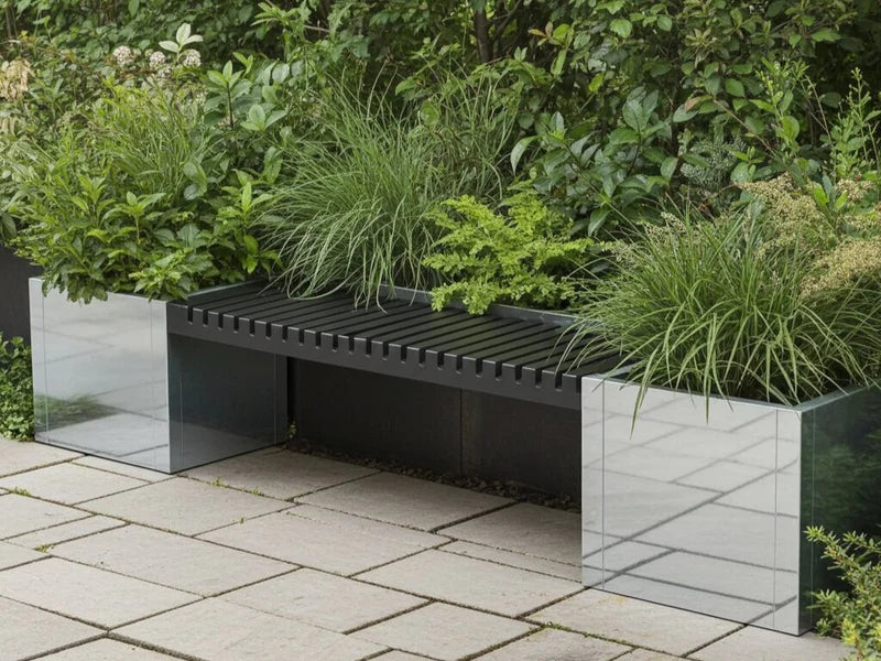 CUBY Bankset aus verzinktem Stahl mit Bank und Pflanzkästen