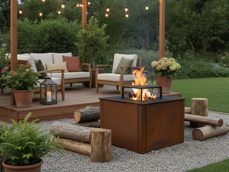 BBQ Feuerstelle Grill CUBY Cortenstahl 60 x 60 x 40 cm
