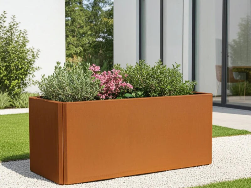 moderner blumenkasten Pflanzkasten Cortenstahl EDGY 120 x 40 x 40 cm