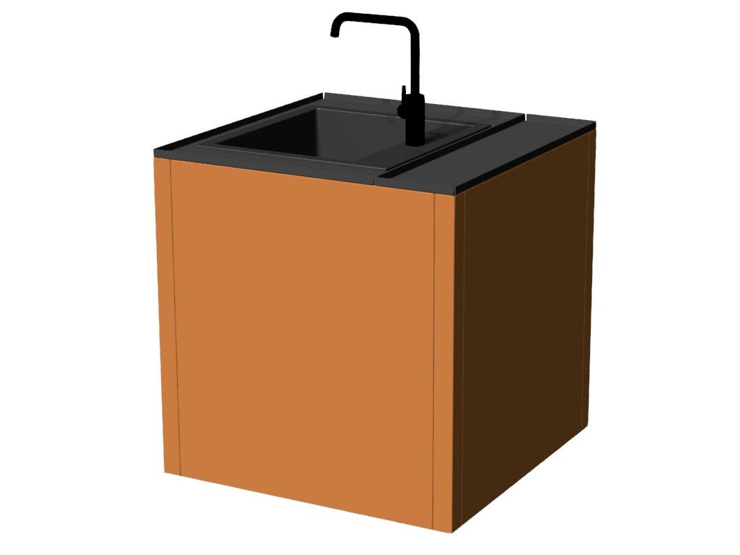 3D Visualisierung Außenküche Waschmodul aus Cortenstahl mit integriertem Waschbecken