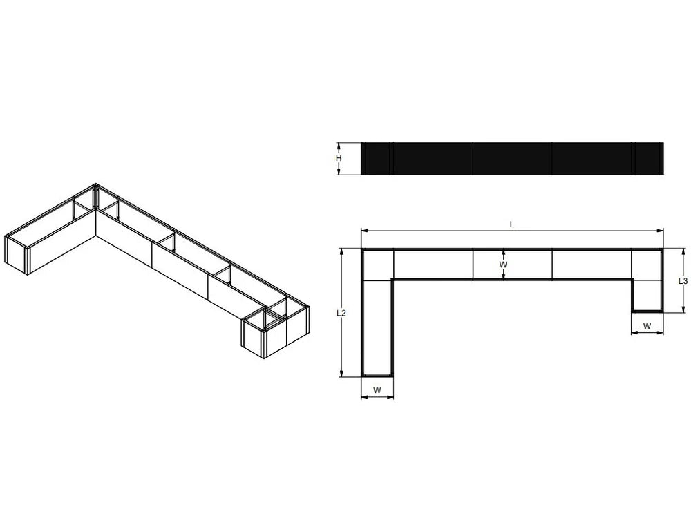 byJEMA CUBY U-förmiger Pflanzkübel aus schwarz pulverbeschichtetem Stahl nach Sondermaß für Terrasse und Garten