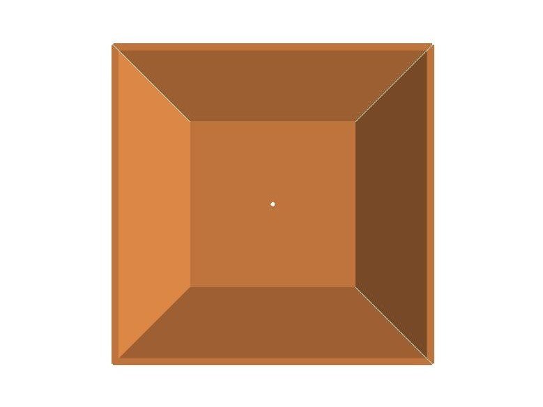 Draufsicht auf eine flache quadratische Feuerschale aus Cortenstahl mit symmetrischer Innenform