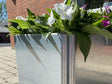 Detail eines EDGY Hochbeets aus verzinktem Stahl mit weißen Blumen